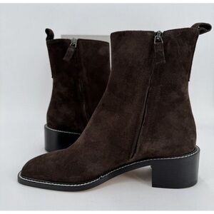 Everlane The City Boot Dark Brown Suede size 7 Women's Side Zip Block Heel Ankle